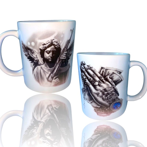 guardian angel and praying hands with money coffee mug cup tea 12” ounce - Picture 1 of 10